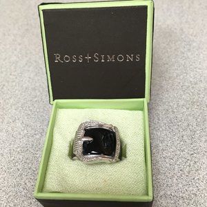 Sterling Silver Diamond-Black Onyx Buckle Ring Sz5